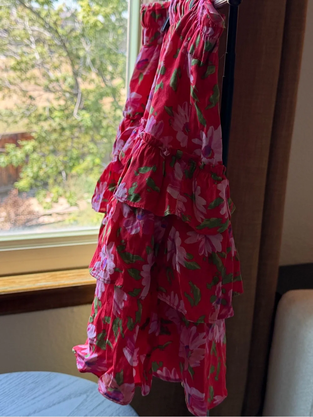 LoveShackFancy Mambo  Red Floral Tiered Mini- Skirt EUC